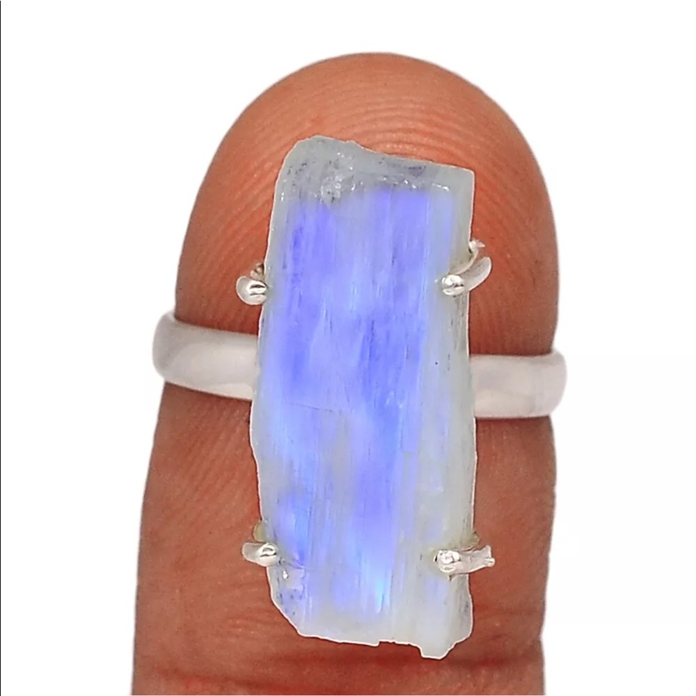 BOUTIQUE RAW MOONSTONE 925 STERLING SILVER RING6.5